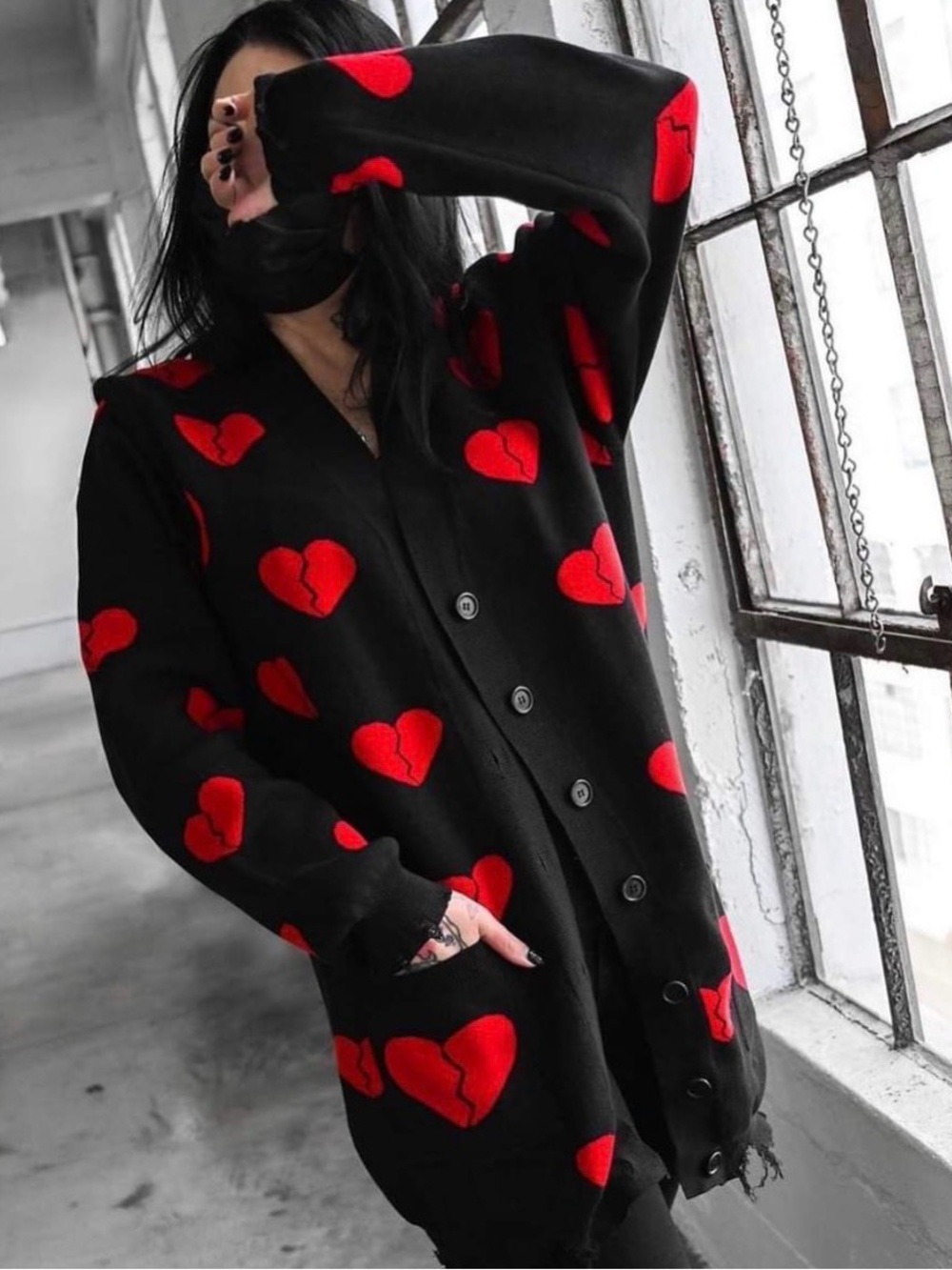 Broken Heart Oversized Sweater 💔 Foxblood ⛓️ Goth ⛓️ Grunge 💀 Punk 🖤 Whimsigoth